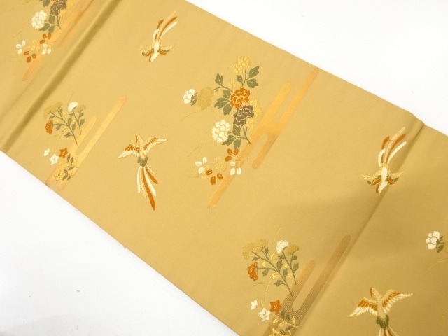 JAPANESE HIRAKI NAGOYA OBI / WOVEN FLORAL PLANTS